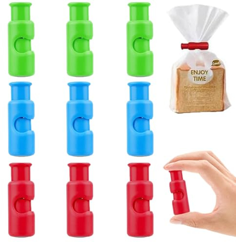 9 Pcs Kitchen Squeeze and Lock Food Bag Clips for Food Storage, Durable Plastic Bread Clip for Grocery, Chips, Fruit, and Vegetable Bags, Easy Press to Close Bag Sealers for Kitchen Storage