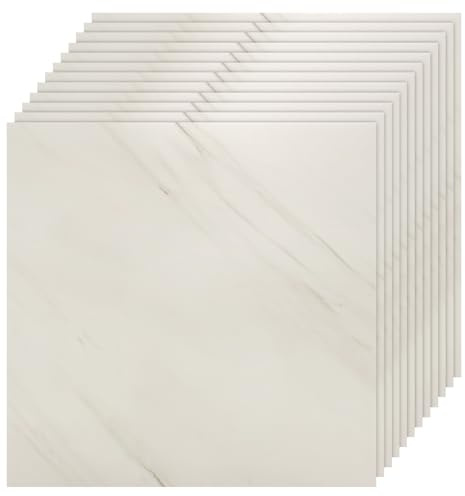 Self Adhesive Floor Tiles, 30x30cm Peel and Stick Marble Effect Vinyl Flooring, Waterproof Stick-On Tiles for Bathroom, Kitchen, Living Room, Bedroom (40PCS, White)