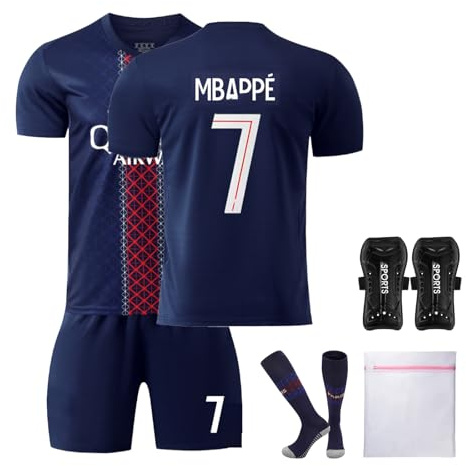 Fußball Trikot Set für Kinder, Hause Trikot Fußballtrikot für Herren Jungen, Football Jersey Training, mit Fussball T-Shirt, Shorts Socken Schienbeinschoner (P01, 24)