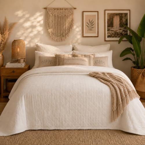 PandaHome Tagesdecke 220x240 cm - 100% Baumwolle | Kuschedecke, elegante Bedsprei für schlafzimmer & Sofa – weich, atmungsaktiv & zeitloses design