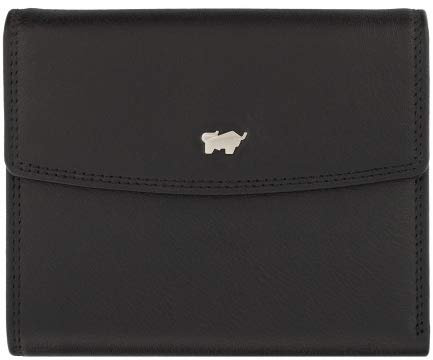 BRAUN BÜFFEL - Geldbörse Damen aus echtem Rindleder Golf 2.0 - Trifold Geldbeutel Portmonee Überschlagverschluss für Frauen mit 8 Kartenfächern - Klassisches Portemonnaie mit Münzfach - Edles Schwarz