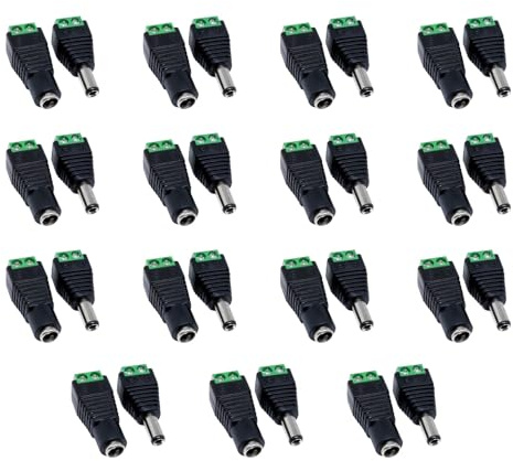 JZK 15 coppie 5,5 mm x 2,1 mm Connettore DC Barrel Power Jack Adattatore 12V Spina per adattatori CCTV connettore terminale a vite per telecamera CCTV