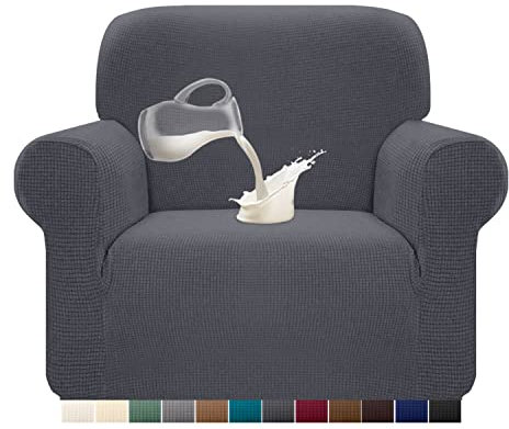 Granbest Stretch Wasserdicht Sofabezug 1 Stück Sofahusse Spandex Jacquard Elastische Couchbezug mit Anti-Rutsch-Schaumstoffe (1 Sitzer, Grau)