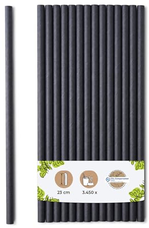 BIOZOYG Pajitas de papel Jumbo 23cm paja 8mm Ř I pajitas biodegradables I pajitas negras respetuosas con el medio ambiente I pajitas de fiesta para batidos I pajitas de papel 3450 piezas