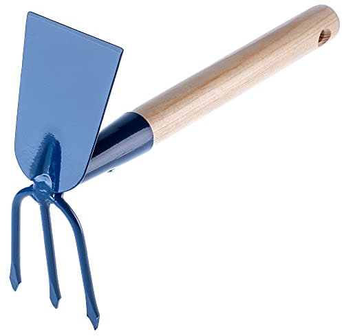 KADAX Hacke aus Metall, Gartenhacke mit Stiel aus Holz, Doppelhacke für Garten zum Lockern, Lüften und Jäten des Bodens, Unkrauthacke (Kurz, Rechteck - 3 Zinken, Mit Holzstiel)