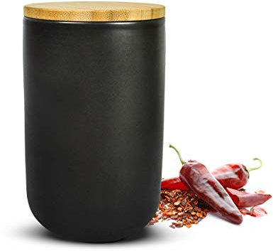 Sendez Schwarze Vorratsdose 800ml mit Holzdeckel Vorratsbehälter Dose Müslidose Zuckerdose Keramik