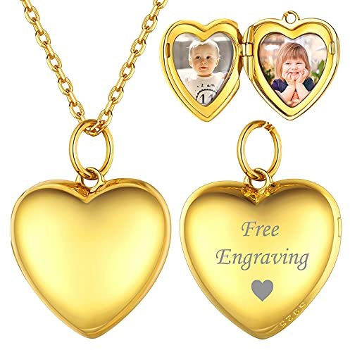 ChicSilver Damen Mädchen Medaillon Anhänger für 2 Foto 925 Silber Personalisierter Herz Fotoanhänger Runde Oval Bilder Amulett mit Ihr Wunschgravur für Paar Pärchen Geliebte