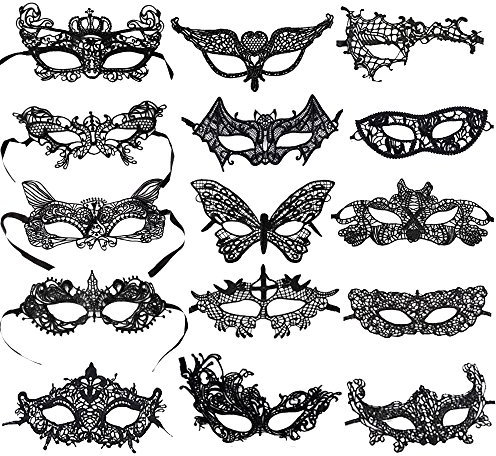 Mesee 15 Pieces Masquerade Masks, Women's Sexy Lace Mask Various Party Queen Mysterious Hollow Eye Masks for Cosplay Prom Party Costume Ball Venetian Halloween Nightclub