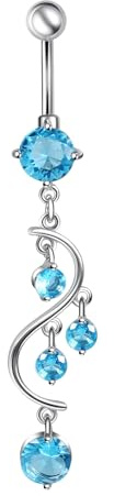 Lieson Piercing Ventre Pendant, Anneau Nombril Acier Chirurgical Longue Vague avec Zirconium Piercing de Nombril Bijoux de Piercing