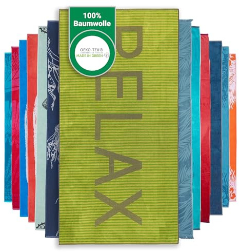 BaSaTex Baumwolle Velours Strandtuch, 90x180 cm, Relax Grün | 100% Baumwolle, Made in Green Zertifiziert, Frottee Seite, Velours Seite, Strandhandtuch