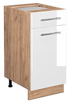 Vicco Küchenunterschrank Fame-Line, Weiß Hochglanz, 40 cm | MDF-Front · Ohne Arbeitsplatte · Höhenverstellbare Füße · Metallgriffe · Soft-Close
