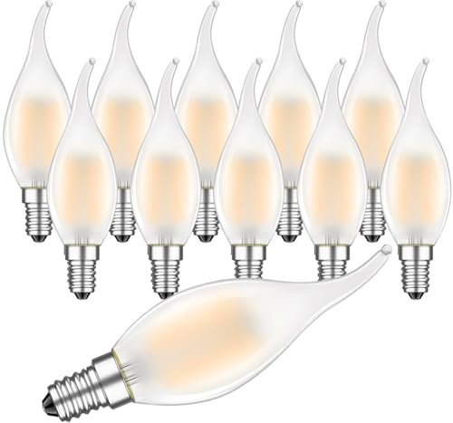 MZYOYO E14 4W LED Lampada a Candela Dimmerabile,E14 Vintage 2700K Calda lampadina Bianca a Forma di Candela, Lampada a Candela Retrò per Lampadario,4W Sostituisce 40 Wwatt,Opaco,Confezione da 10