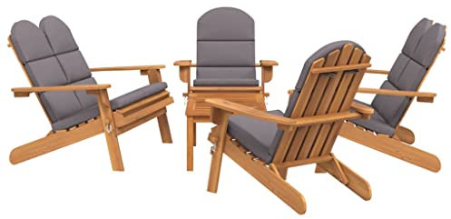 vidaXL Garten Lounge Set 5-TLG., Gartenmöbel Set mit Kissen, Sitzgruppe für Garten Terrasse, Adirondack Stuhl Bank Klappbar, Loungemöbel, Massivholz Akazie