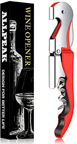 Allpeak Tire Bouchon Decapsuleur Ouvre Bouteille - 1PC Multifonction Limonadier Professionnel Tire Bouchon Sommelier Décapsuleur, 3 en 1 Limonadier Tire-Bouchons Wine Opener - Rouge