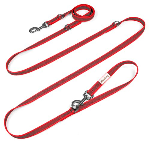 Wisedog Hands-Free Hundeleine, doppelendig & rutschfest, 3m Rot | Leichtes Nylon-Material, rutschfester Griff, vielseitig einsetzbar für Jogging & Camping, 7-in-1 multifunktional