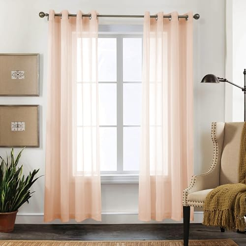 CUCRAF Transparente Gardinen mit Ösen - Wohnzimmer & Schlafzimmer, H225 x B140cm 2er Set Transluzente Vorhänge Baby Rosa, Unifarbene Pflegeleichte und Knitterfreie Vorhänge in Leinenoptik