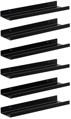 EUGAD Wandregal 6er Set, Regal für Wand, Hängeregal aus Metall, Schwarz | Schweberegal Industrie-Design, schwebendes Regal für Wohnzimmer Küche