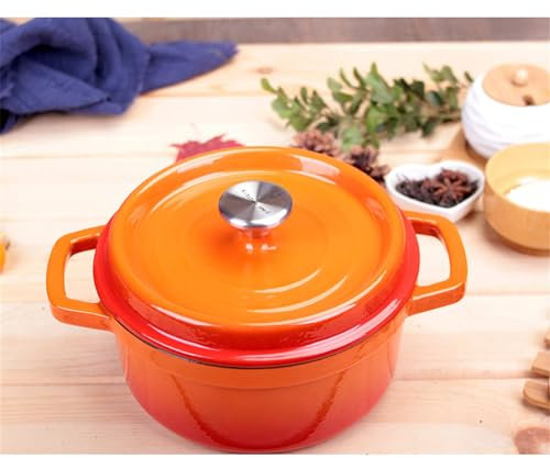 Casserole Dishes,Dutch Oven Enamel Cast Iron Pot, Mini Lightweight Casserole Dish with Lid, Non-Stick Round Household Stew Durable Pot Cook,Orange,22cm