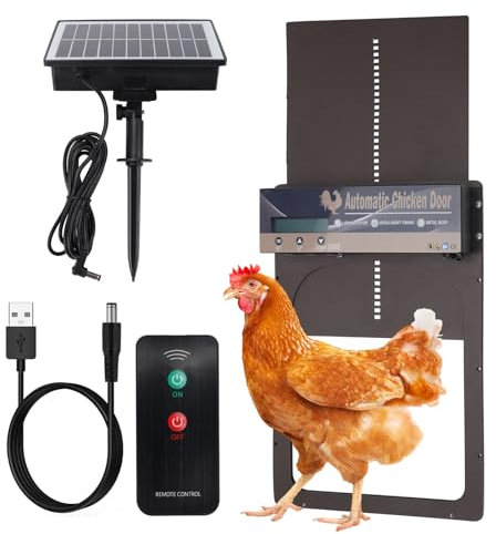 Automatische Hühnerklappe Solar, Elektrische Hühnerklappe mit Display, Lichtsensor, Timer, Fernbedienung, Elektrische Hühnerklappe Manuelle Hühnertür Rollladen Tür
