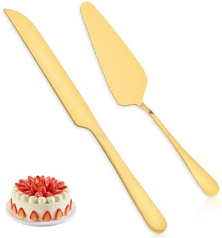 Tortenheber Gold Set Hochzeitstortenmesser und Server-Set Edelstahl Titan-Vergoldung Hochzeit Tortenheber Kuchenmesser und Gezackte Server-Set für Tortenheber Hochzeit Party Geburtstag Kuchen
