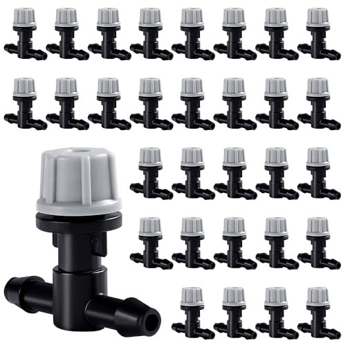 VooGenzek 30 Piezas Boquillas de Nebulización Aspersor Conector en T, Plástico Tee Boquilla de Rociado Niebla, Sistema de Enfriamiento de Riego, Boquilla de Atomización para Césped, Jardín, Gris