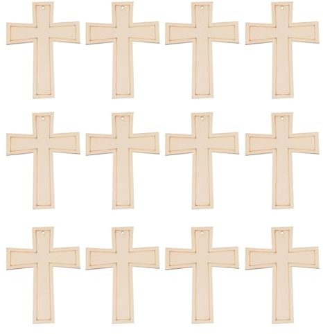 Operitacx 12 Stück Kreuz-Holz-Hängeornamente Kreuzförmige Holz-Diy-Bastelausschnitte Holzscheiben Verzierungen Mit Loch Für Geburtstag Ostern Halloween Weihnachten