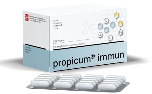Propicum immun Kapseln | Nahrungsergänzungsmittel mit Propionsäure + Vitamin C + Vitamin D + Zink + Selen | Monatspackung mit 120 Kapseln
