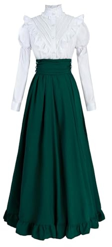 Fiamll Vêtements médiévaux pour femme - Robe de Renaissance médiévale - 2 pièces avec chemisier et jupes