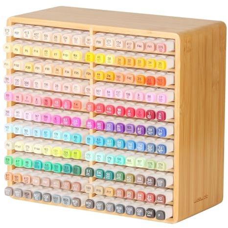walowalo Marker-Organizer, Für 176 Marker, Marker-Halter Aus Bambus, Künstlerbedarf-Bleistift-Aufbewahrungs-Organizer Mit 22 Fächern, All-in-One-Marker-Aufbewahrung Stifte Organizer