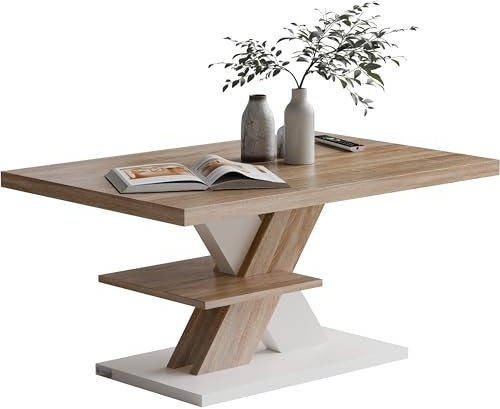 Casaria® Table Basse Blanc chêne 90x60x45cm Table de Salon 50kg Table Basse Moderne Design Rangement intérieur | 50 kg de capacité de charge résistant aux rayures moderne côté rectangulaire canapé canapé table en bois meubles