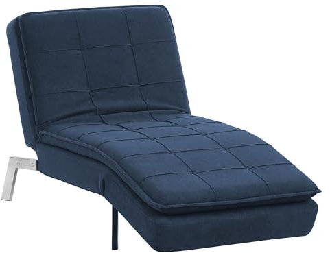 Beliani Chaiselongue Stoffbezug blau verstellbar gesteppt Stahlgestell Récamiere Loiret