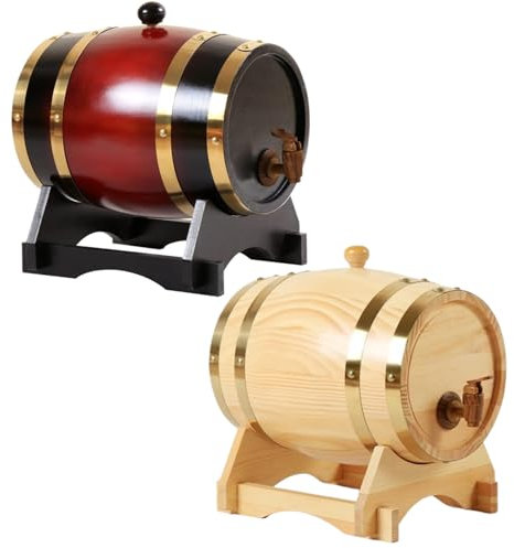 Lamppdcor Oak Barrel Wine Barrel 1.5L Oak Barrel with Tap Aging Whiskey Barrel with Wooden Stand Leak Proof Home Bar Decor Display and Storage for Home Brewer Liquors Wine Beer Burgundy