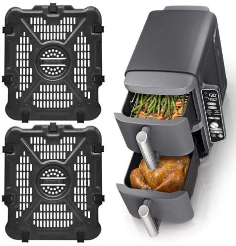 GWYXC Luftfräter Ersatzteile für Ninja SL400EU 9.5L SL300EU 7.6L Doppelstapel XL 2-Korb 2 PCS Lebensmittelqualität Luftfräter Zubehör Grill Pan Platte Crisper Platte Rack Tray mit Gummistoßfänger