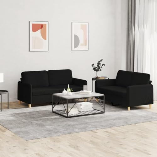 CINDERFUL 2-TLG. Sofagarnitur mit Kissen Schwarz Stoff,Bequeme Couchgarnitur in Schwarz perfekte Sitzecke für Entspannung und Gemütlichkeit Möbel, Wohnzimmer