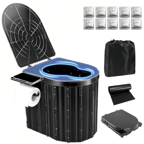 UOPBYEA Portable Camping Toilet for Adults With Urine Gel & Leak-Proof Bags and Wider Seat, Washable Portable Potty for Camping, Tent, Outdoor, Travel, RV, Car, Beach, Truck Driver, Boat