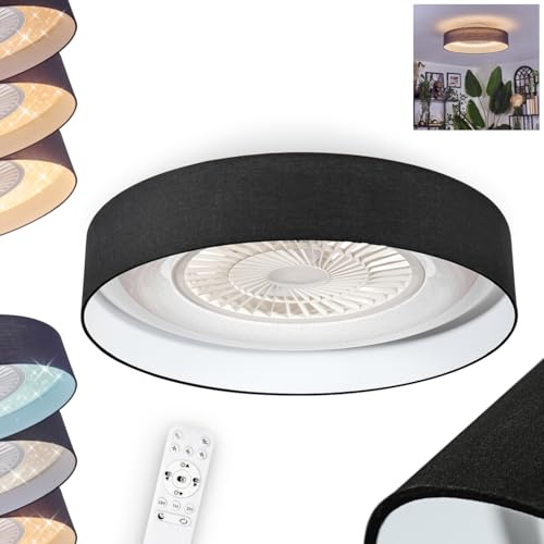 LED Deckenventilator Benasal, Ventilator aus Kunststoff/Stoff in Weiß/Glitzereffekt/Schwarz, moderne Deckenleuchte, Ø 61cm, Fernbedienung, Kelvin einstellbar CCT, Wohnzimmer, Schlafzimmer, Esszimmer