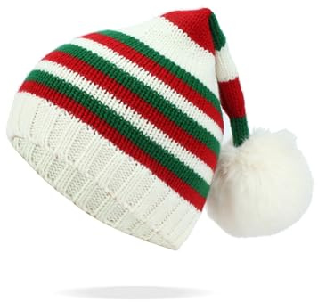 SANSIWU Weihnachtsmütze, gestrickte Weihnachtsmannmütze, Unisex, Damen, Herren, Weihnachtsmütze, Partymütze, gestreift, weich, warm, Wintermützen (mehrfarbig, Einheitsgröße)