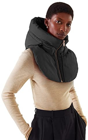 Generico Faux Colletti con cappuccio da donna e ragazza, alto finto colletto rimovibile a mezza giacca, camicia senza maniche, finto collare caldo invernale (Nero, XXL/3XL)
