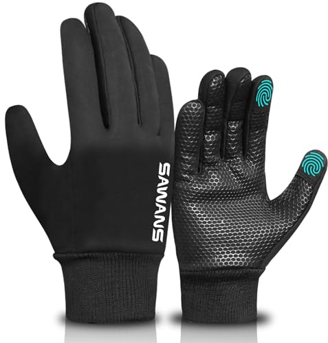 SAWANS Kids Winter Cycling Gloves Running Boys Touch Screen Anti Slip Thermal Children Girls Warm Outdoor Bike Sport Football, Rugby, Mountain Biking, Walking Ski Ages 4-12 (Black, L (10-12 Years))