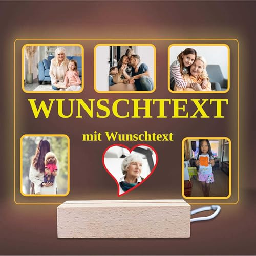 INDIGOS UG - Wunschtext - Lampe personalisiert - mit Foto und Widmung - personalisiertes Geschenke - Acrylglas 18x14 cm - optionale Lampe warmweiss