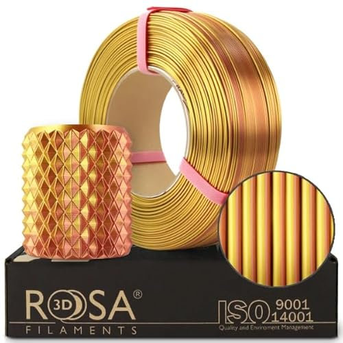 ROSA 3D PLA Magic Silk Filament 1.75 mm für 3D Drucker | Druckmaterialien Leicht Glänzend Bioabbaubar PLA 3D Drucker Filament | 3D Printing Materials | Gold Kupfer Refill 1 kg