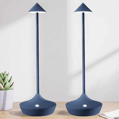 Hapfish Lampade da Tavolo Senza Fili LED, Ricaricabili 6000mAh Lampade da Comodino USB in Alluminio di Moda, Dimmerabile, Impermeabile, Luci Batteria per Ristorante Scrivania Esterno (2 Blu)