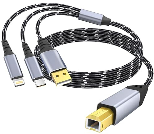 USB Druckerkabel 1M, Typ-C & USB-A zu B Nylon Geflochtenes Kabel, Hochgeschwindigkeitskabel kompatibel mit HP, Canon, Brother, Dell, Epson, Lexmark Druckern und Scannern