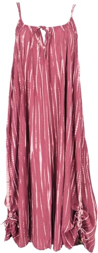 GURU SHOP Batik Maxikleid, Boho Strandkleid, Luftiges Hängerchen, 7/8 Sommerkleid - Altrot, Damen
