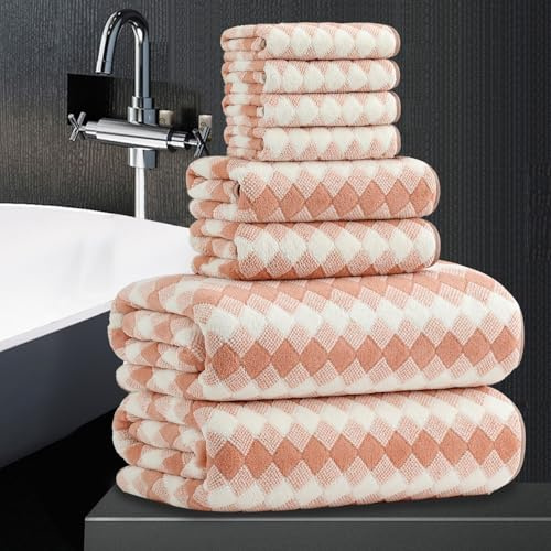 Badezimmer-Handtuch-Set, 8-teilig, 2 übergroße Badetücher, 2 Handtücher, 4 Waschlappen, 600 g/m², weiches Hotelhandtuch-Set, extra groß, für Badezimmer, sehr saugfähig, schnell trocknend