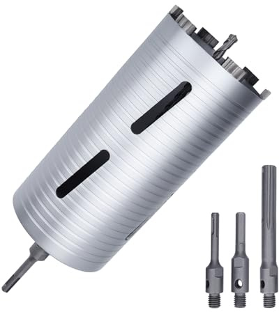 5 inch Diamond Dry Core Drill Bit, 10 Drilling Depth, 5/8-11 Thread Core Drill Bit for Concrete Masonry Brick Block, Includes 3 Adapters SDS Plus, SDS Max and Hex (5 inch)