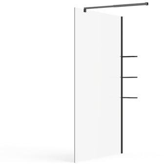 Vente-unique-Duschtrennwand für begehbare Duschen mit Ablagen - Schwarz matt - Glas 6 mm - 120 x 200 cm - DAREN