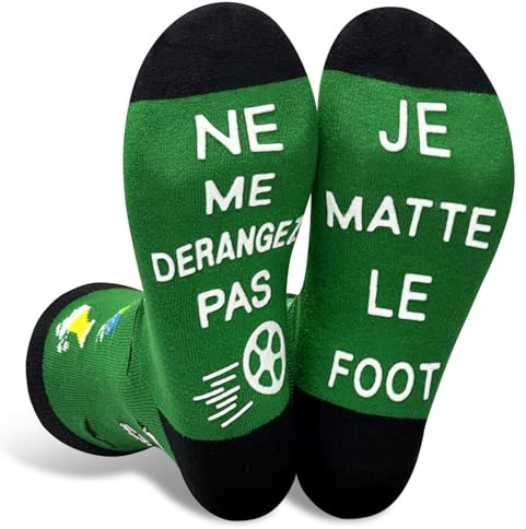 Chaussettes Unisexe Rigolotes Humour 39-46 Coton Fantaisie,Un Cadeau Original Pour Anniversaire, Noël et La Saint (FR/ES, Numérique, 39, 46, Taille normale, Taille normale, Standard, Football-Green)