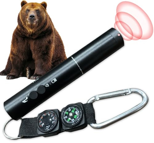 120dB Electronic Air Horn with Light, Compass & Thermometer- Bear Horn to Scare Bears - Self Defense for Hiking, USB charging