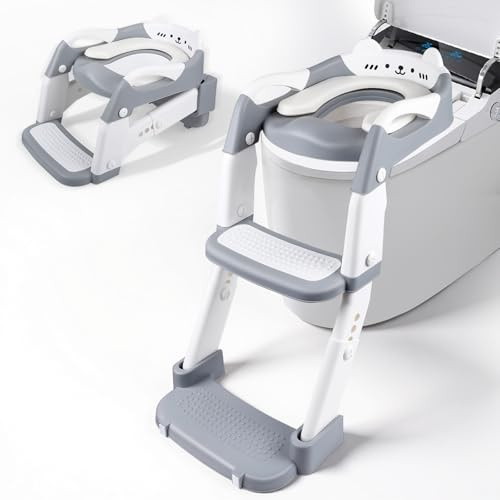 3 Su 1 Riduttore Wc Bambini,Con Scaletta,Seduta Imbottita,Antiscivolo Anti Spruzzo, Regolazione Di Altezza,Scaletta Wc Per Bambini,Riduttore Water Bambini Per Potty Training